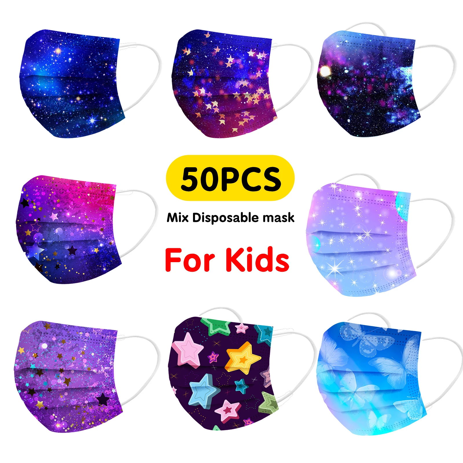 50 шт. мультяшная детская одноразовая маска 3 слойная с фильтром гигиеническая для