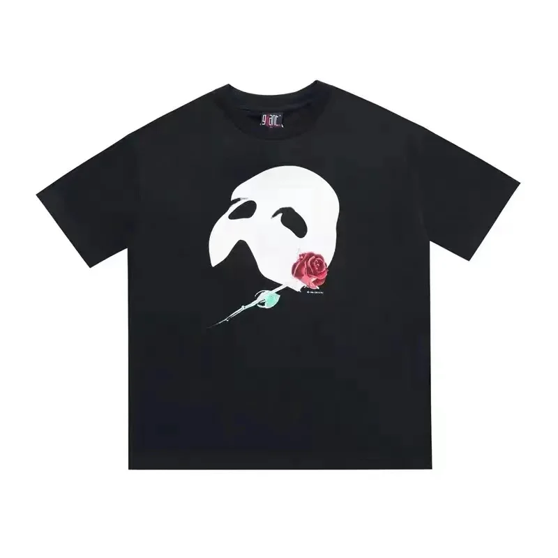 

Phantom of the Opera Mask Vintage T-shirt Men Women High street Short sleeve T shirt Hip Hop Brand Rose Mask Top