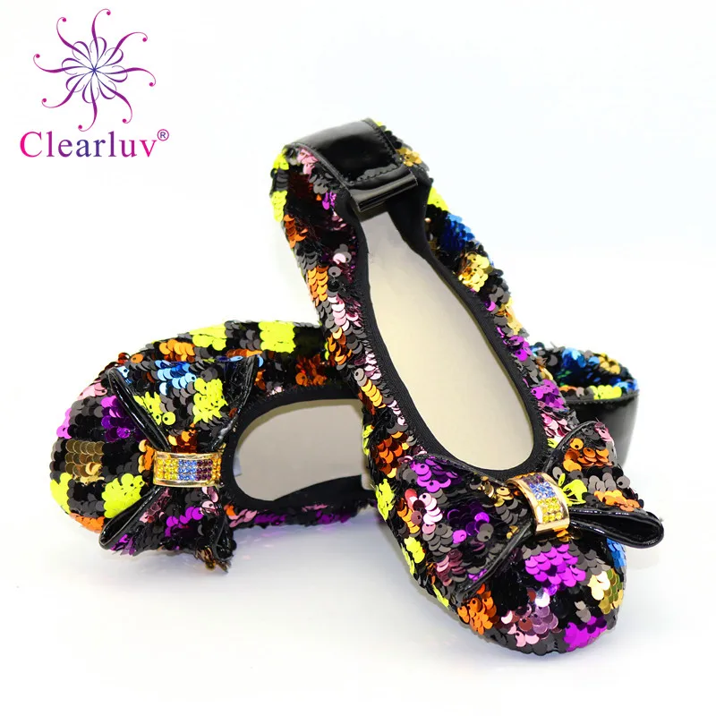 

Women Foldable Ballet Flats Shoes Comfortable Round Toe Leather Ballerina Portable Travel Flats Pocket Shoes Blue