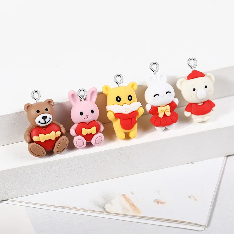 

10 шт./лот кавайный мультяшный медведь Кролик Подвески из смолы для сережек ожерелье браслет аксессуары «сделай сам» подвеска ювелирные изд...