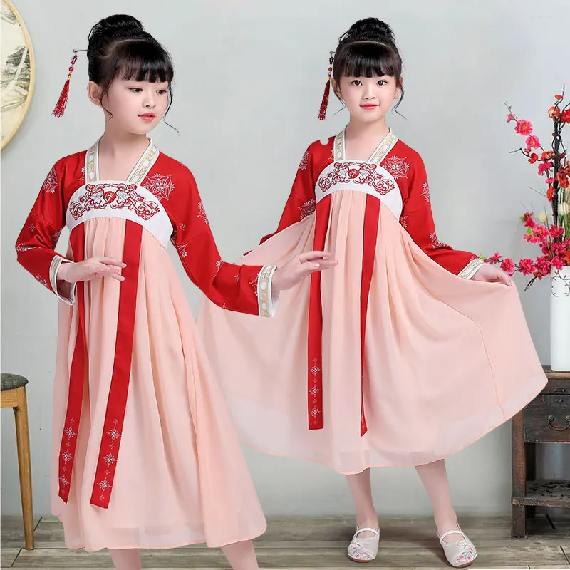 

Детские улучшенные костюмы Hanfu для девочек, юбки, элегантный китайский стиль, детские костюмы, костюмы