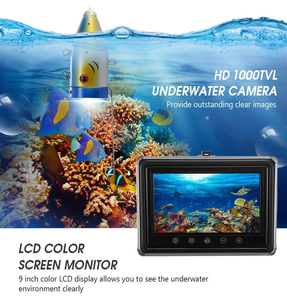 Eyoyo EF09 9 дюймов HD 1000tvl комплект видеокамеры для подводной рыбалки 15 шт. белых