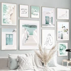 Настенная Картина на холсте с изображением абстрактной девушки для церкви и прибрежного города, скандинавские постеры и принты для гостиной