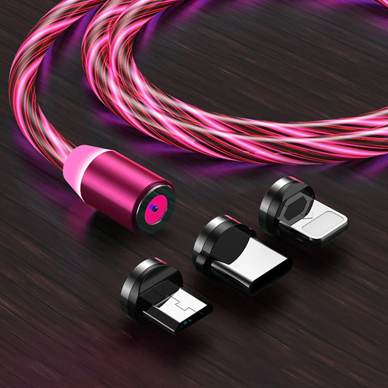 

2m 1m Magnetic Charge Cable For iphone Flowing Glow Fast Charging Cable Lighting Micro USB Cable LED Magnet Charger Type C Cord