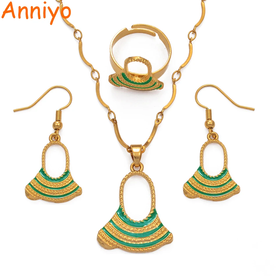 Anniyo, черный/зеленый/синий, ожерелья с эмалью и жемчугом, ожерелья, серьги, кольцо для женщин, девушек, фоны, свадебный ювелирный набор#017316