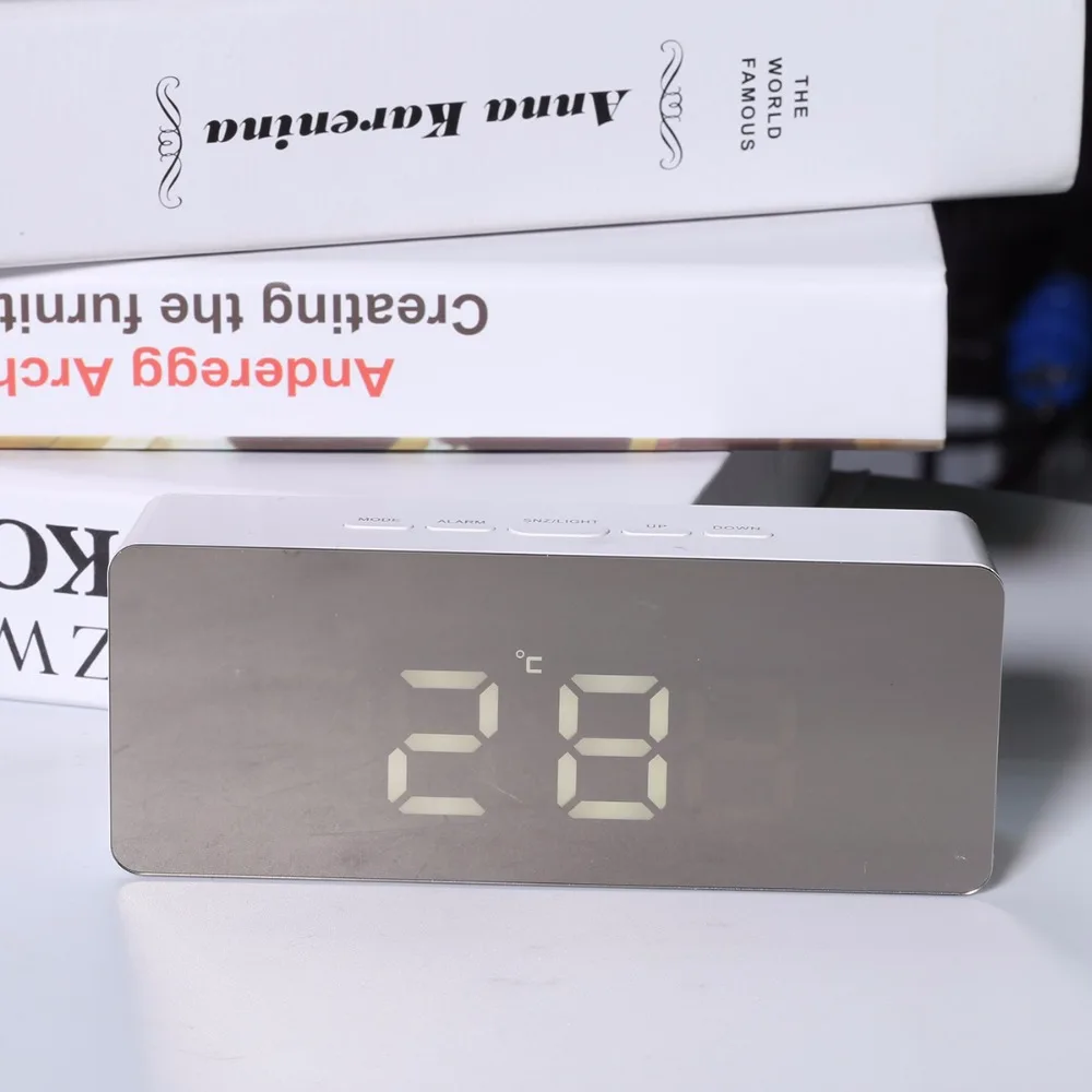 Светодиодный зеркальный часы Многофункциональный температурный Повтор большая витрина, домашний декор светодиодный Будильник цифровой электронный