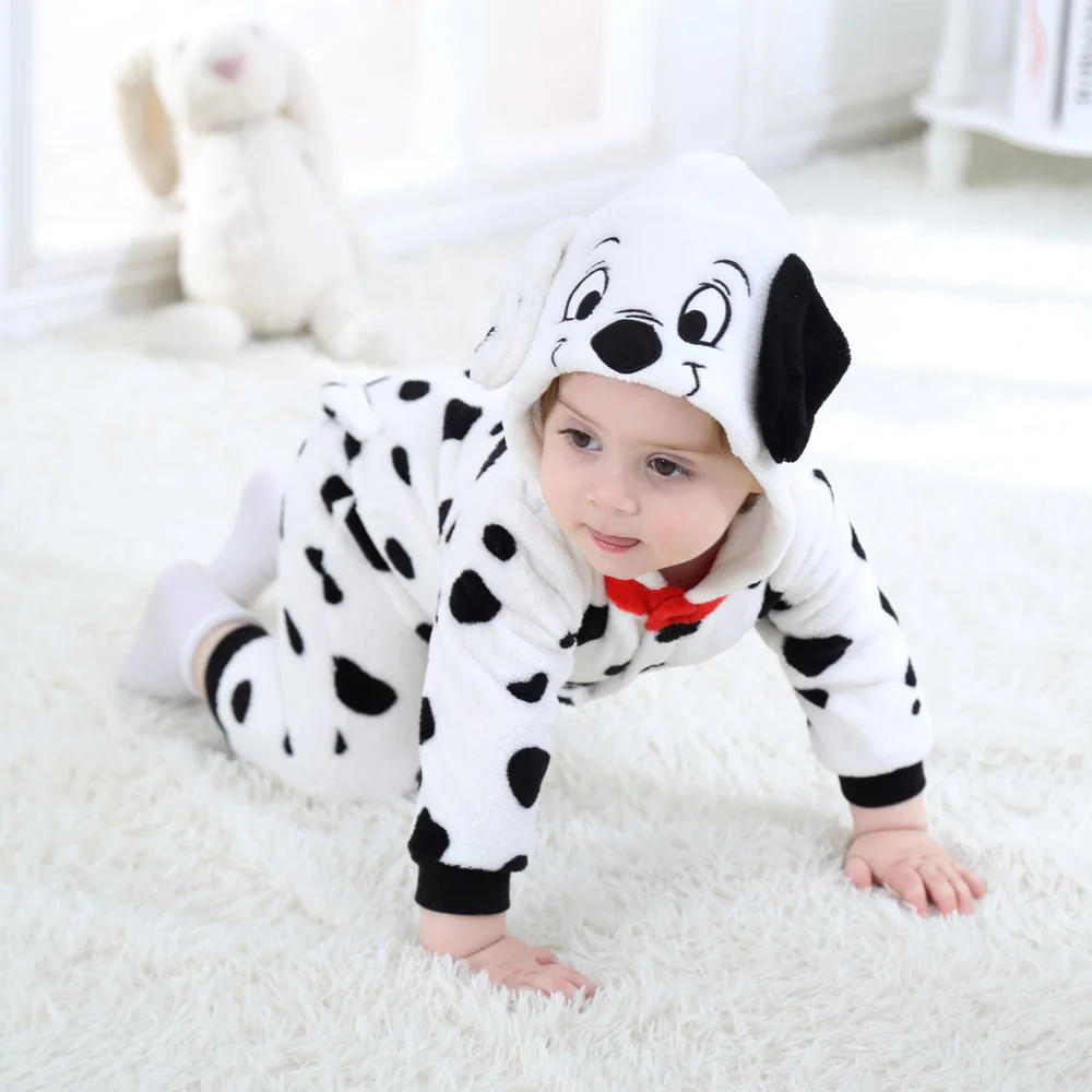 Umorden Baby Dalmatians Spotty Dog Costume Kigurumi Cartoon Animal Rompers Infant Toddler Jumpsuit Flannel Halloween Fancy Dress |