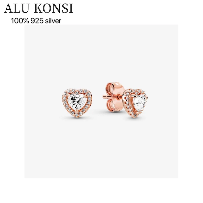 

Fit Original luxury 925 Sterling Silver authentic Love heart pan earrings For Women high quality DIY fashion wedding Jewelry