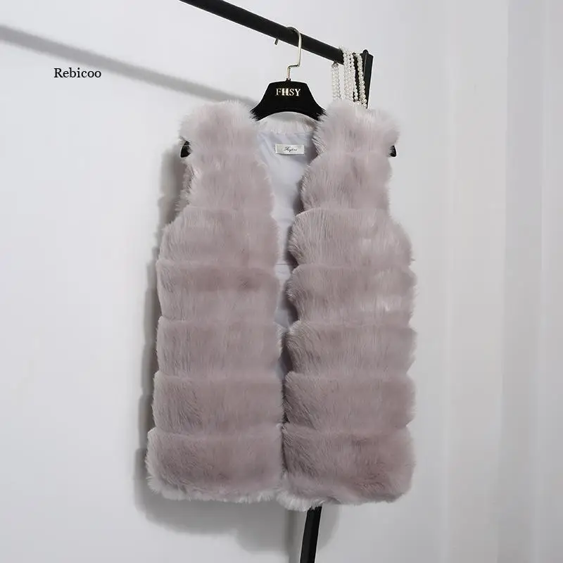 2021 Fall/winter Women's Faux Fur Vest Korean Mid-Length Hairy Slim Women's Fox Fur Vest Women's Jacket