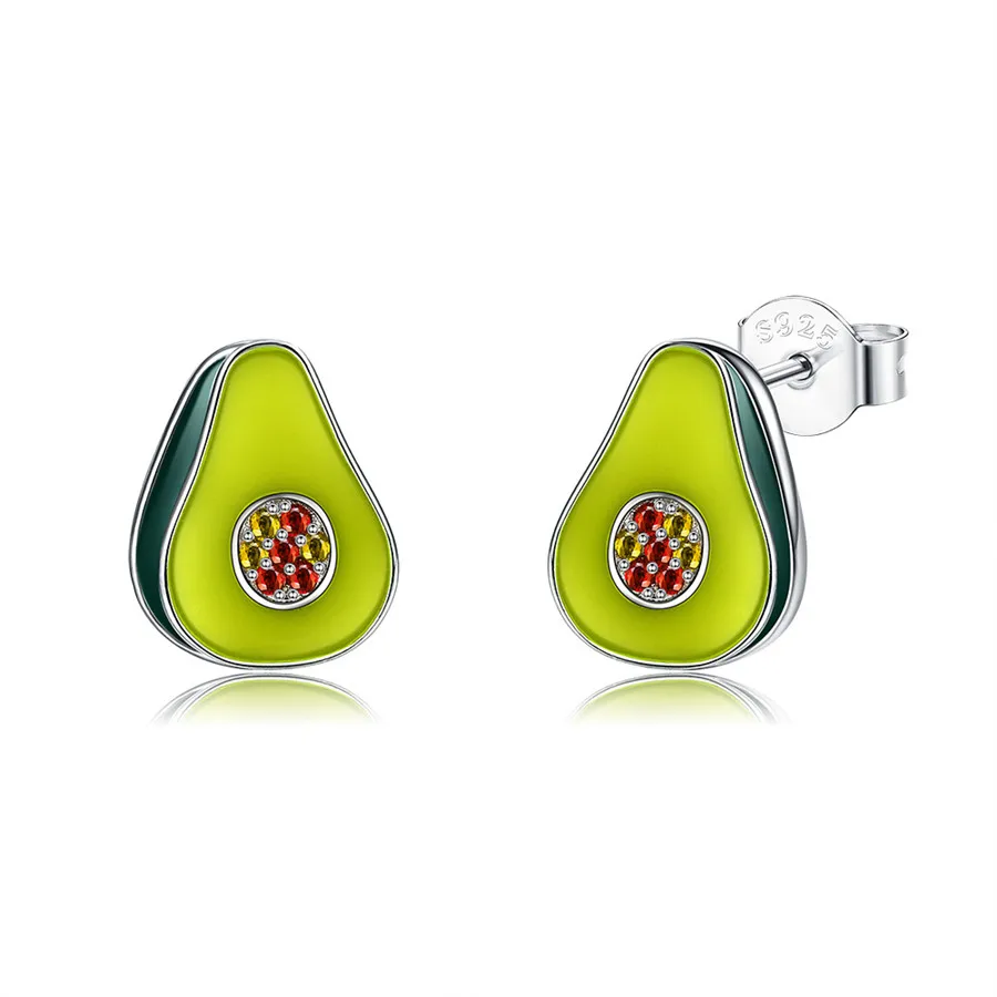 

2021 New S925 Sterling Silver Earrings, INS Wind Cubic Zirconia Avocado Earrings, Cute Stud Earrings for Women Jewelry Wholesale