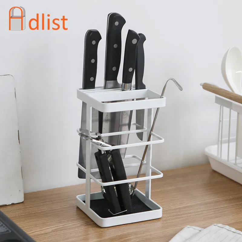 

Metal Knife Storage Shelf Drain Block Chopper Holder Drying Rack Kitchen Organizer Counter Display Stand Kitchen Accessories