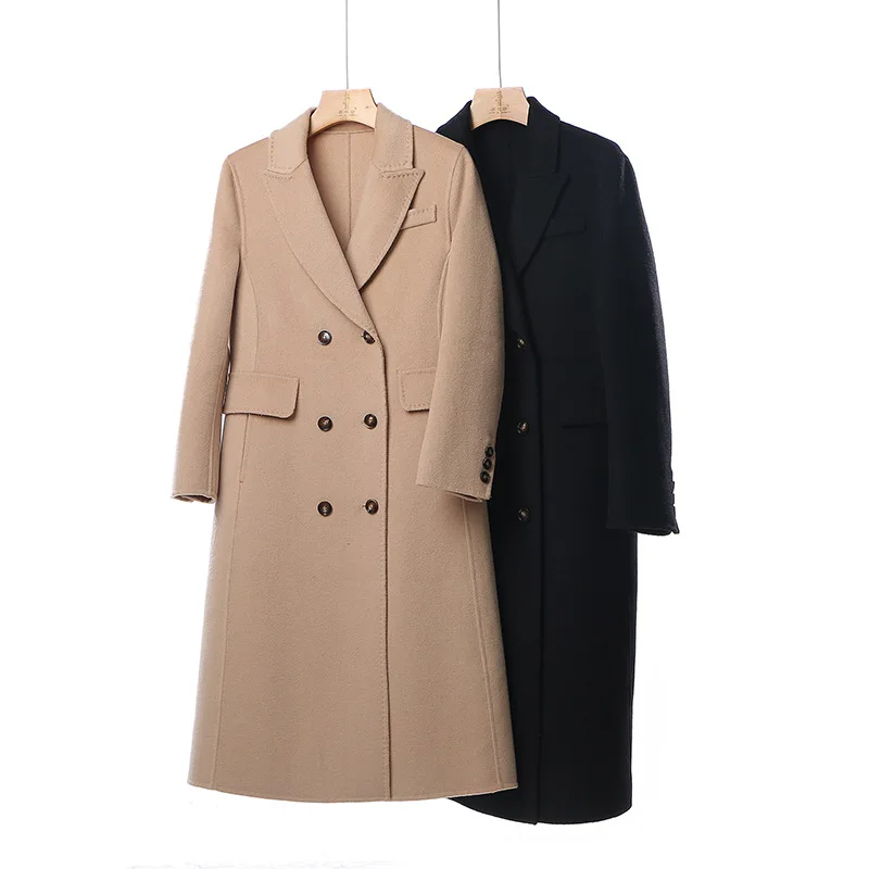 

Handmade Double Sided Woolen Overcoat Women's Winter 2020 New Korean Breasted Loose Plus Size Black 100% Wool Coat Jacket