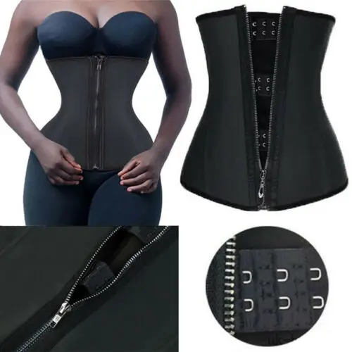 

Women Latex Waist Trainer Body Shaper Corsets with Zipper Cincher Corset Top Slimming Belt Black Shapers Shapewear Plus Size