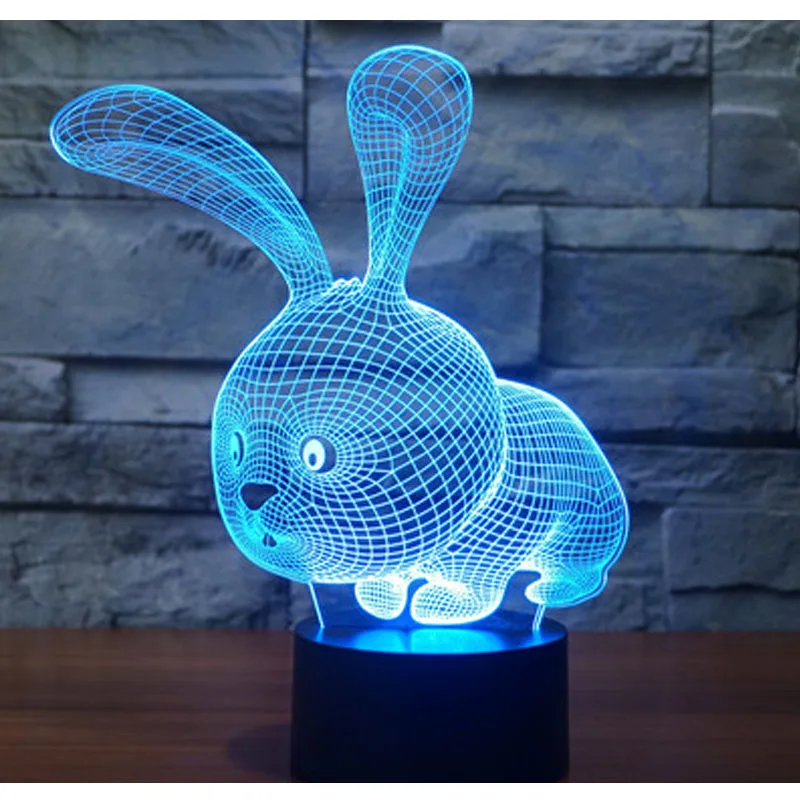 Ночник светодиодный с 3d-изображением кролика 7 цветов светильник для украшения