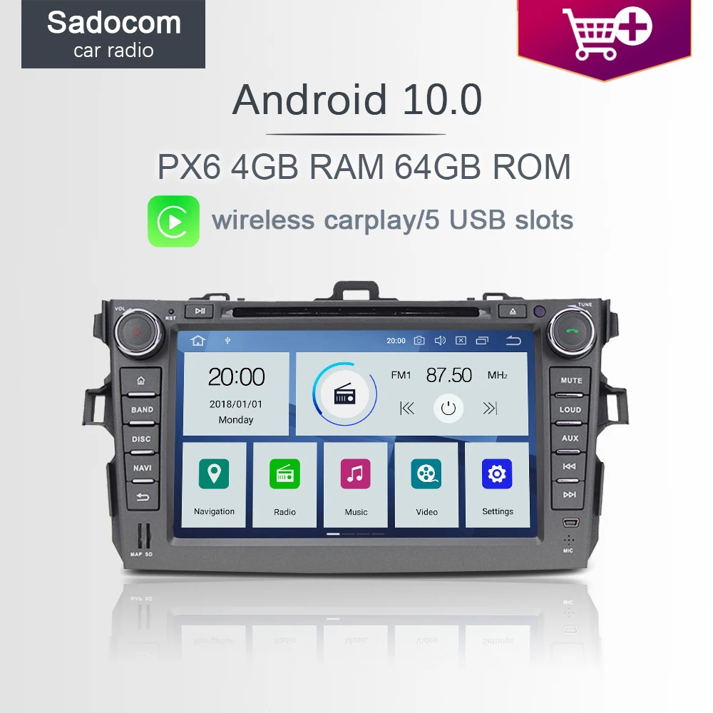 Автомобильный DVD плеер 720P PX6 2din Android 10 0 6 ядер 64 Гб ПЗУ 4 ОЗУ Автомагнитола для Toyota