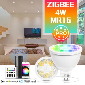 GLEDOPTO ZigBee 3.0 Smart RGBCCT MR16 Spotlight Pro 4W AC/DC12V Bulb 25 Degree Beam Angle Work with Alexa Echo Plus App Voice RF