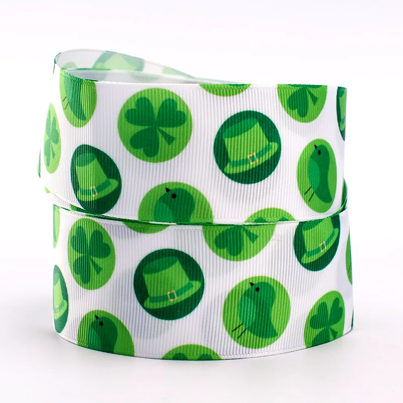 Four Leaf Clover Pattern Plant Grosgrain Ribbon Heat Transfer Print 5yards 25/38/75mm Handmade Hair Bows for Partys | Дом и сад