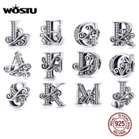 wostu 925 sterling silver a z 26 letters dazzling beads fit original charm bracelet pendant bangle for women jewelry ctc030