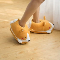 women indoor pad shoes design cute cartoon animals dog slippers female fluffy warm plush cotton slipers home sliders one size