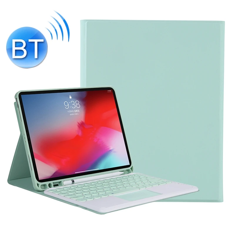 

For iPad Pro 11 (2021) Detachable Candy Color Skin Texture Round Keycap Bluetooth Keyboard Leather Case with Touch Control