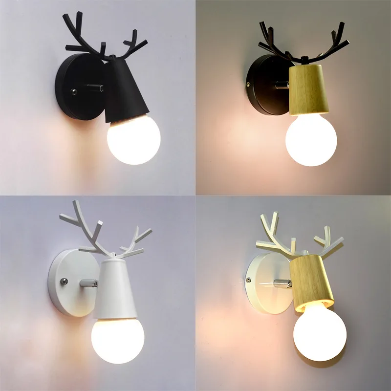 

Nordic antler wall lamp bedroom bedside simple modern staircase corridor aisle children's room deer head living room wall lamp