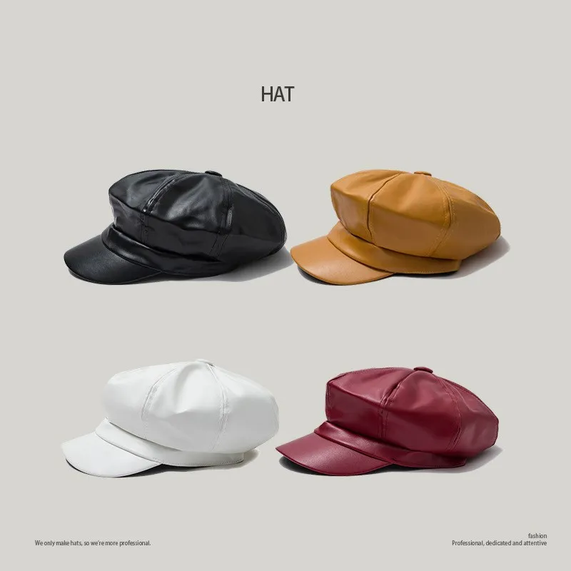 Модные Винтажные женские шапки из искусственной кожи осенне зимняя теплая шапка