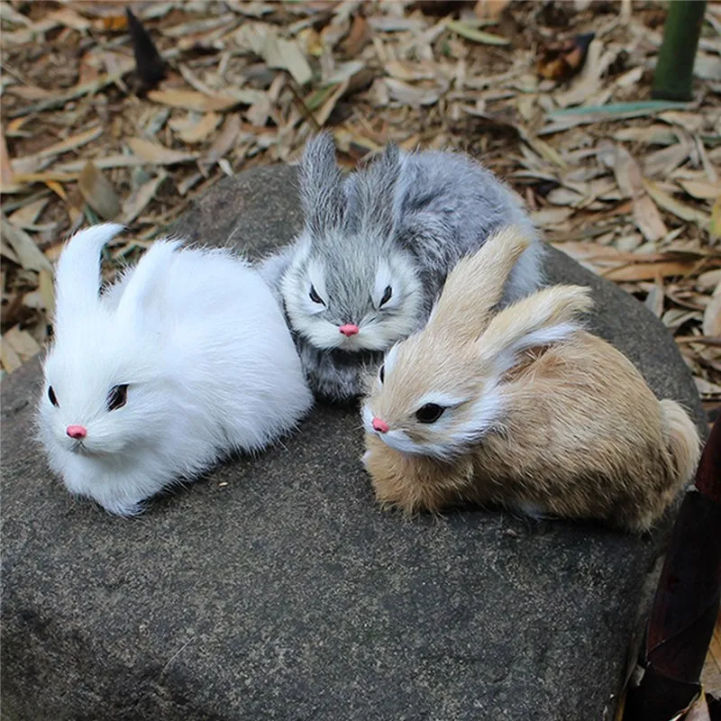 

6'' 15cm Mini Realistic Cute White Plush Rabbits Fur Lifelike Animal Easter Bunny Simulation Rabbit Toy Model Birthday Gift