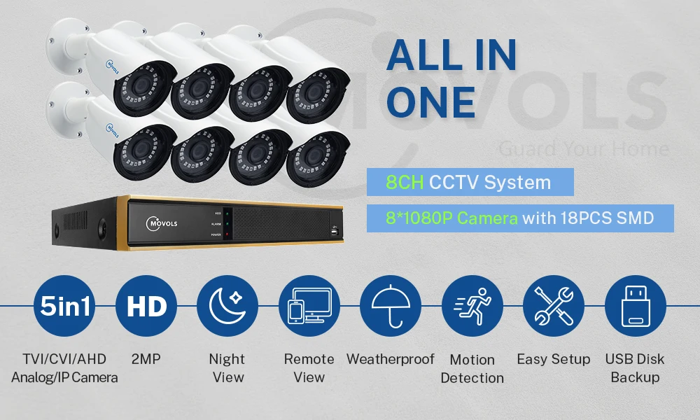 MOVOLS CCTV 1080 P 8 шт. камера товары теле и видеонаблюдения 8CH 2000TVL Открытый безопасности системы 8CH 1080N DVR комплект