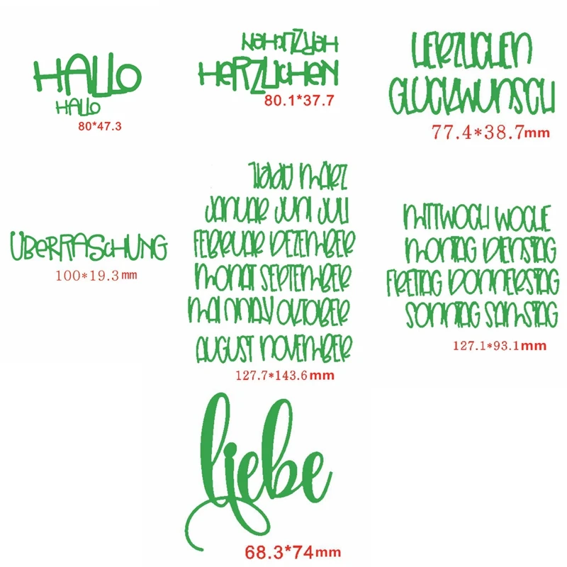 Немецкие фразы + слова высечки для изготовления открыток различные немецкие