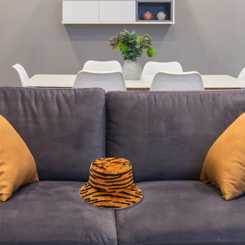 

Faux Rabbit Fur Wool Hats Zebra Striped Plush Basin Hat Plush Wide Brims Hipster Plush Hat Fluffy Bucket Hats