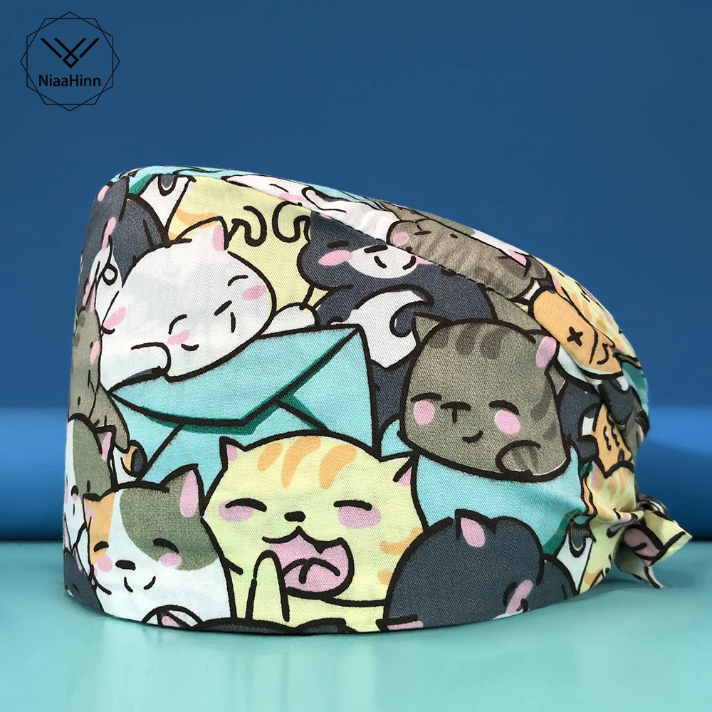 

New scrub cotton hat pet caps Multicolor nursing scrub housekeeping sweat-absorbent accessories printing Breathable cartoon hats