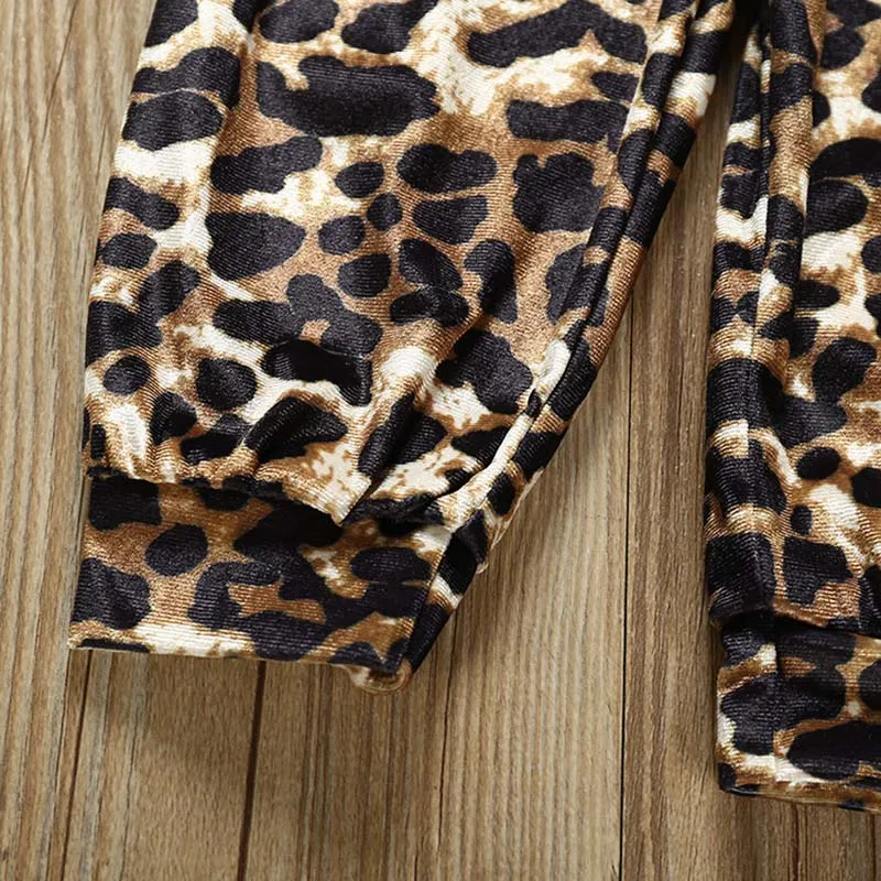 

Baby Girl Casual Long Sleeve Tops T-shirt Leopard Suspenders Pants Outfits Set 1-6Y Autumn
