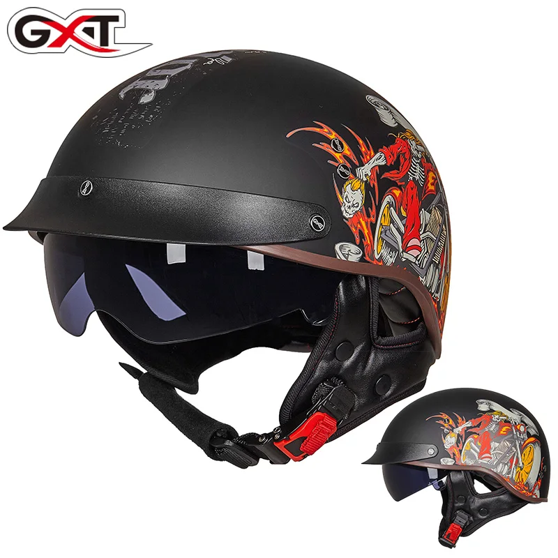 Model 2 GXT череп полушлем для мотоцикла Винтажный Мужской мотоциклетный шлем ретро женский скутер мотоциклетный шлем Dot утвержден шлем - Цвет: Model 2