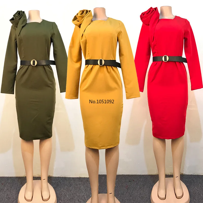 Элегантное женское Платье До Колена из полиэстера с круглым вырезом и длинными