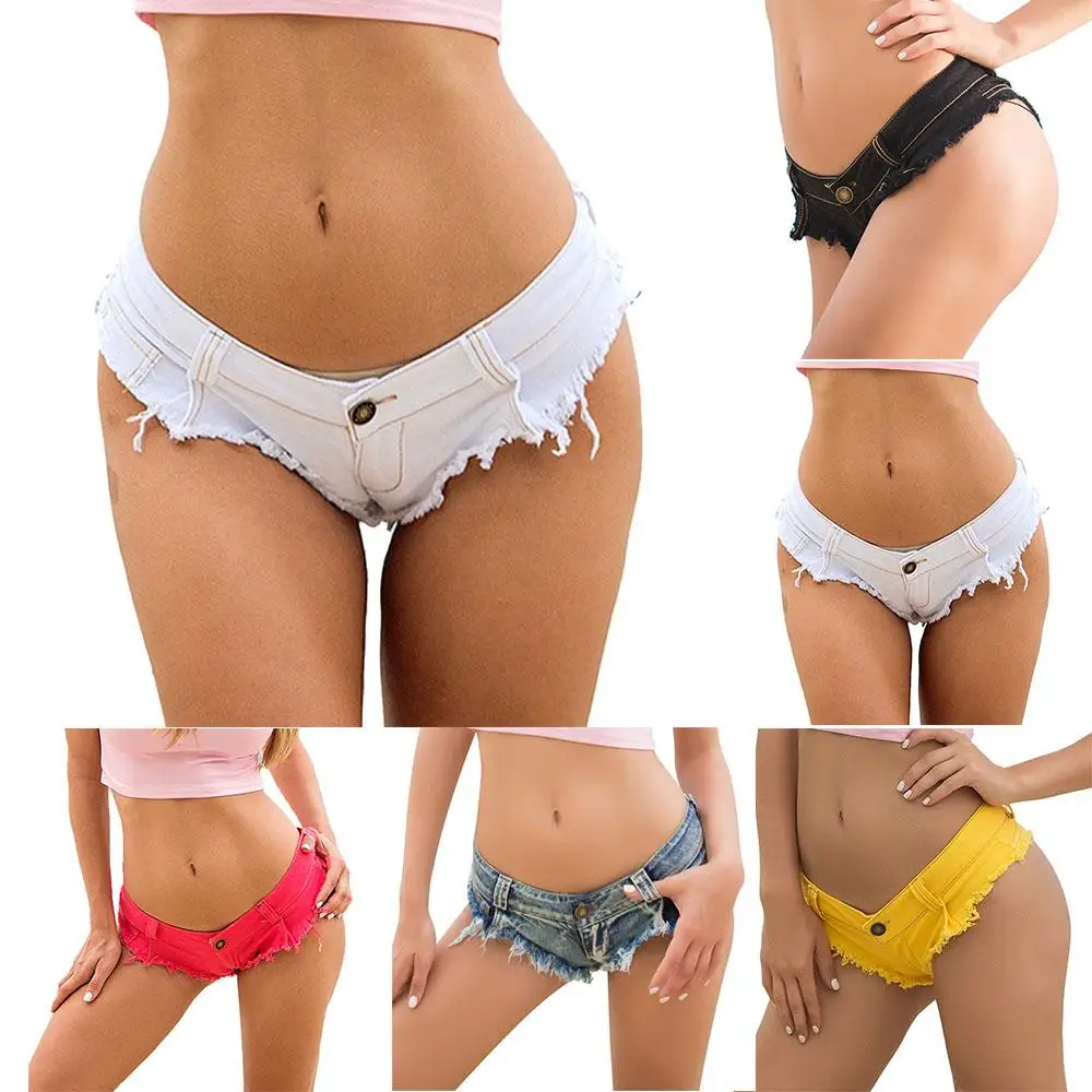 

Womens Sexy Denim Super Shorts Solid Color Pants Summer Zippper Button Skinny Bottoms Jeans Beachwear