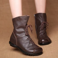 genuine leather women boots 2020 hot women shoes ankle boots cowboy mid calf boots female winter boots booties size 42