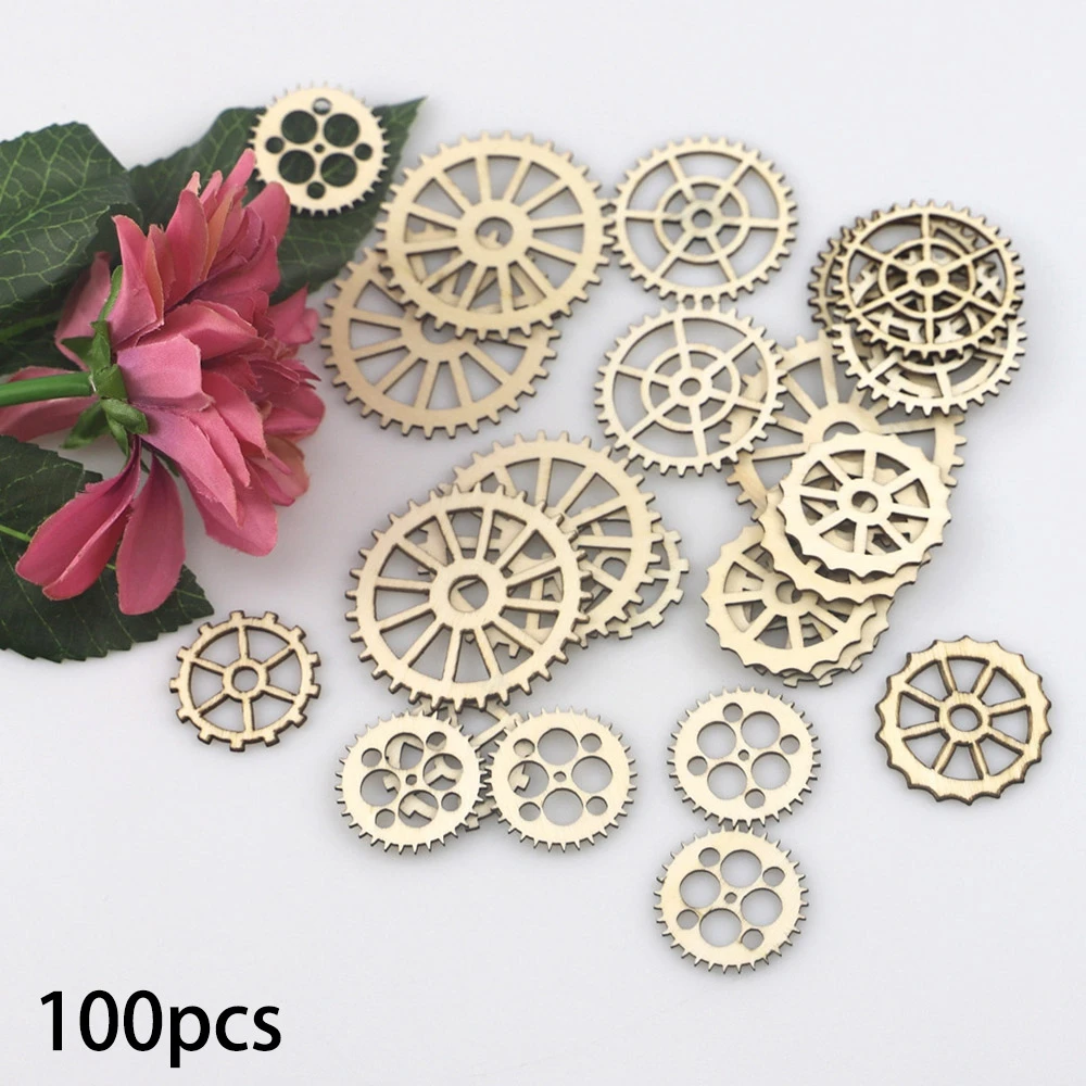 Деревянные шестеренки 100 шт смешанные деревянные кулоны DIY Украшение бар