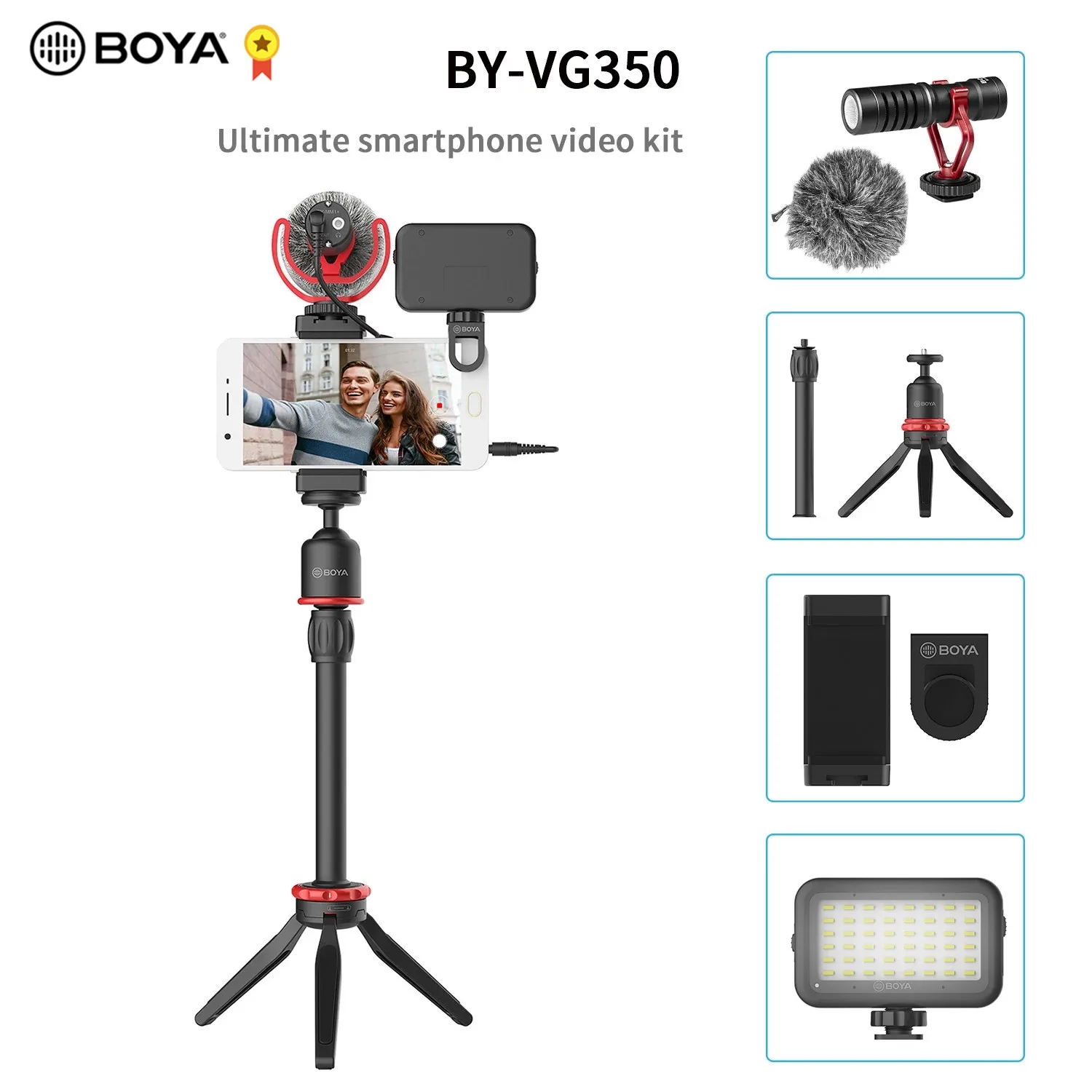 

BOYA BY-VG350 Ultimate набор для видеосъемки смартфона для Vlog подкастов для видео на Youtube со светодиодсветильник подсветкой и суперкардиоидным микро...