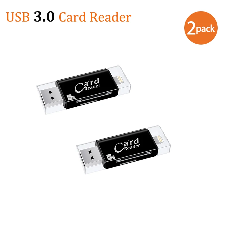 USB3.0 Black 2 piece USB 3,0 устройство для чтения карт Lightning OTG флэш-накопитель microSD TF карта памяти Адаптер для iPhone 5 5S 6 7 8 X S6 S7 Edge - Цвет: USB3.0 Black 2 piece