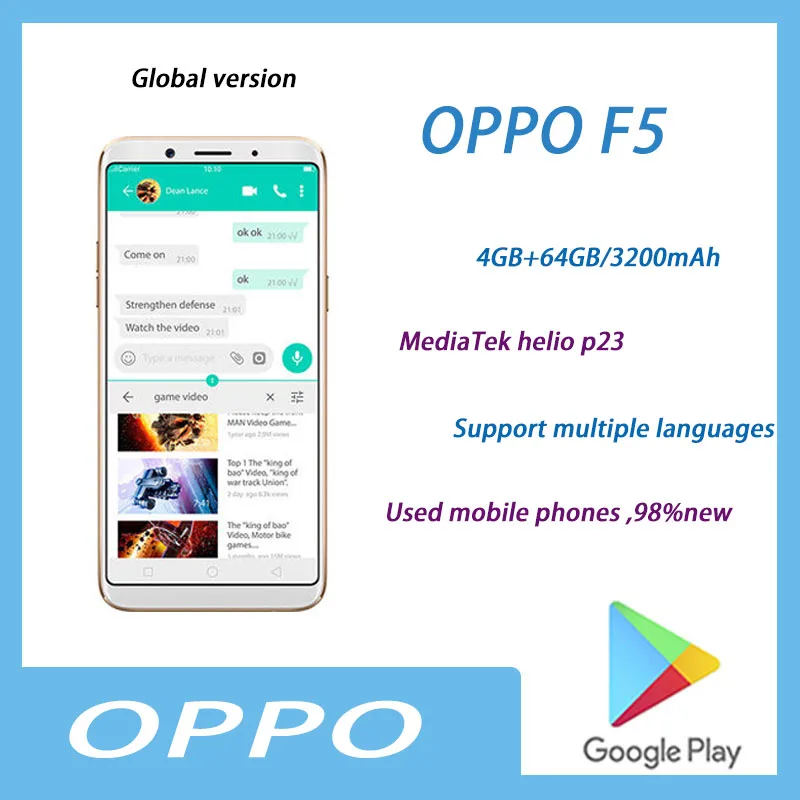 

Б/у смартфон OPPO F5 Full Netcom 4, 64 ГБ, 98% * 2160, двойная камера, MediaTek Helio P23, 1080 дюйма, система Android, 6,0 мАч, 3200