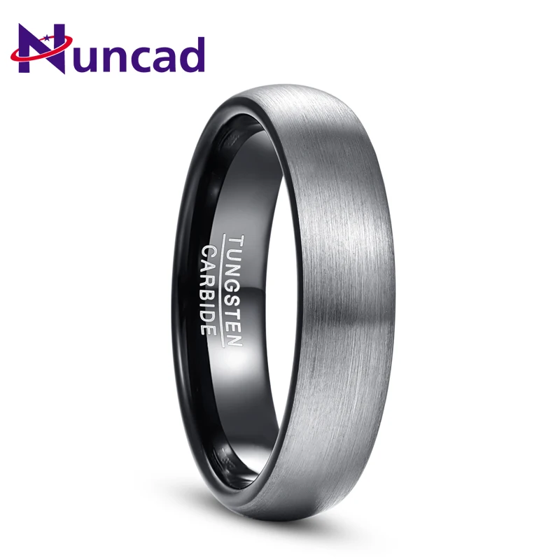 Nuncad 4mm 6mm Ring Brushed Finish Wedding Band Comfort Fit Dome Matte Inner Rings Black Tungsten Carbide Ring T165R T154R