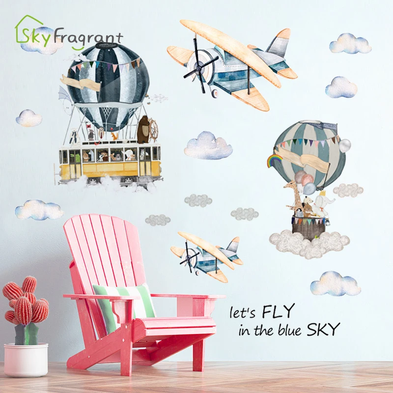 

Large Cartoon Hot Air Balloon Wall Sticker Airplane Stickers Self-adhesive Kids Room Decoration Home Decor Baby Bedroom Decor