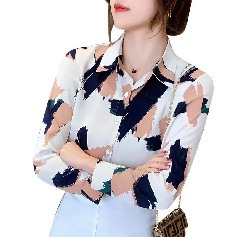 

Women Shirts Chiffon Printed Cardigan Shirt Long Sleeve Top Korean Fashion Casual Blouse 2021 Spring Women Blouses