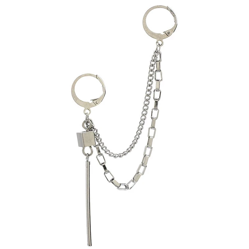 

2020 Kpop Punk Gothic Stainless Steel Safety Chain Earring Hip Hop Rock Korean Style Jewelry for Men Women Simple Earcuff Clip