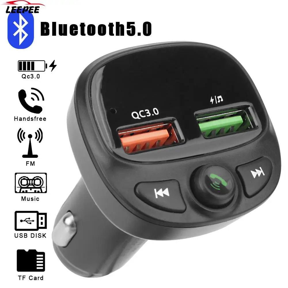 

TF U Disk Music Player Car MP3 Player LED FM Transmitter Car Kit Bluetooth 5.0 QC 3.0 Dual USB Car Charger Handsfree Calling