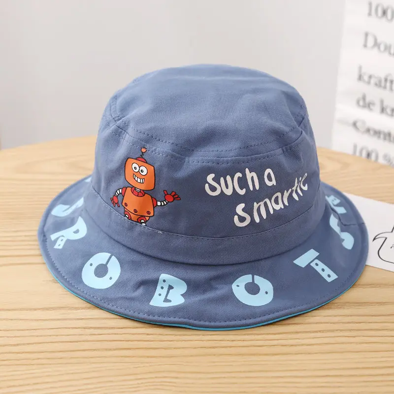 

Cute Cartoon robot children's fisherman hat kids boy girl shade solid color soft cotton spring summer autumn happy day basin hat