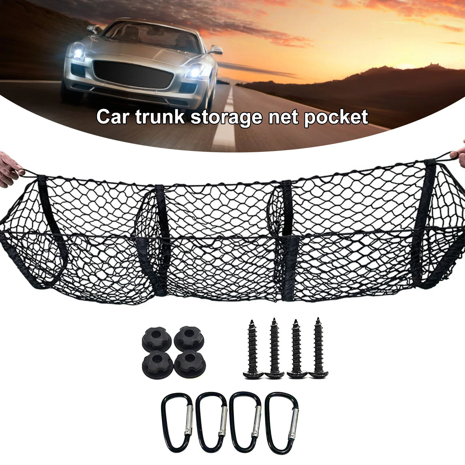 Car Trunk Net Pocket Storage Bag Heavy Cargo For SUV Pickup Truck Bed Black Mesh Belt 4 Hooks And Loop Forceful | Автомобили и
