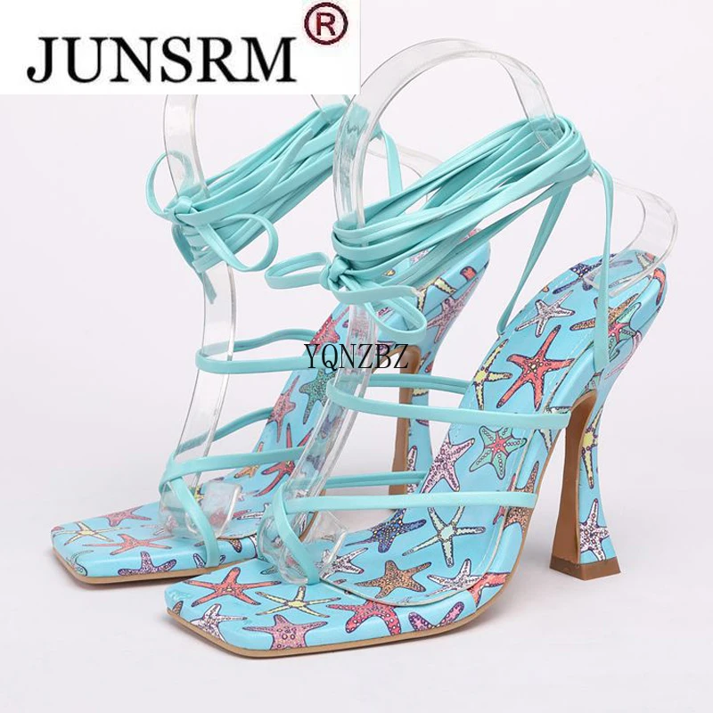 

YQNZBZ 2021 Summer Women Sandals Fashion Cross-Tie Thin High Heels Sexy Narrow Band Lace-Up Party Pumps Shoes Woman Size 35-42