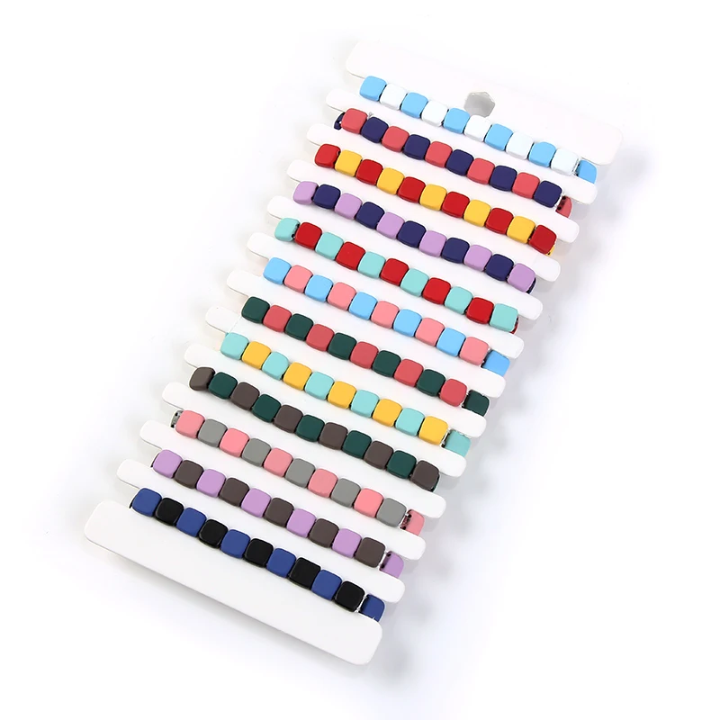 

12pcs/lot Fashion Square Bead Elastic Bracelets Bangles Gift for Women Girls Colorful Alloy Spray Paint Bracelet Charm Jewelry