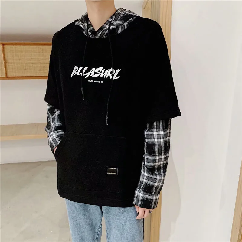 

Черные Лоскутные толстовки осень весна мужские толстовки в стиле хип-хоп панк уличная одежда Повседневный пуловер